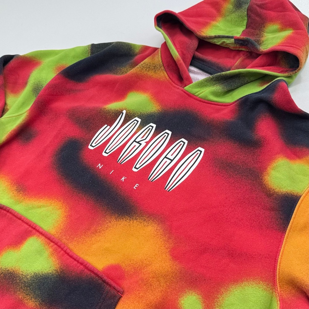 Jordan‎ Nike Jumpman Hoodie Mens XL Red Green Tie Dye Fleece Pullover Sweatshirt